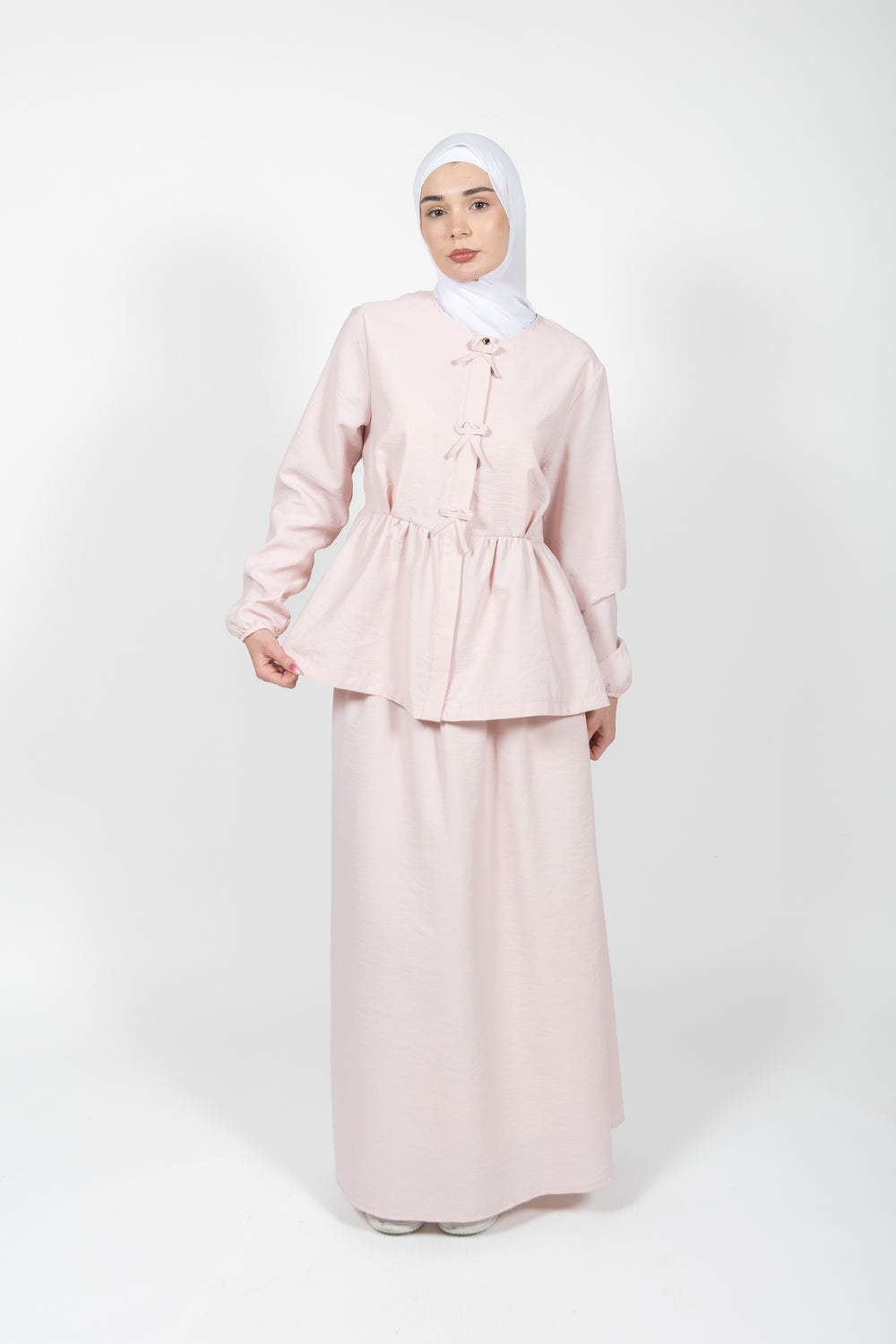 Talia Textured Bow Modest Skirt Set | Pink