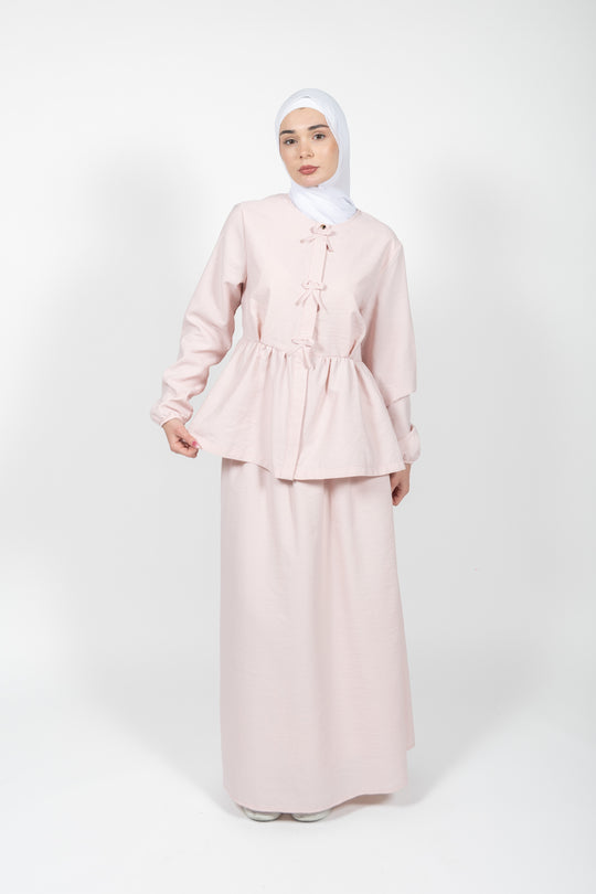 Talia Textured Bow Modest Skirt Set | Pink