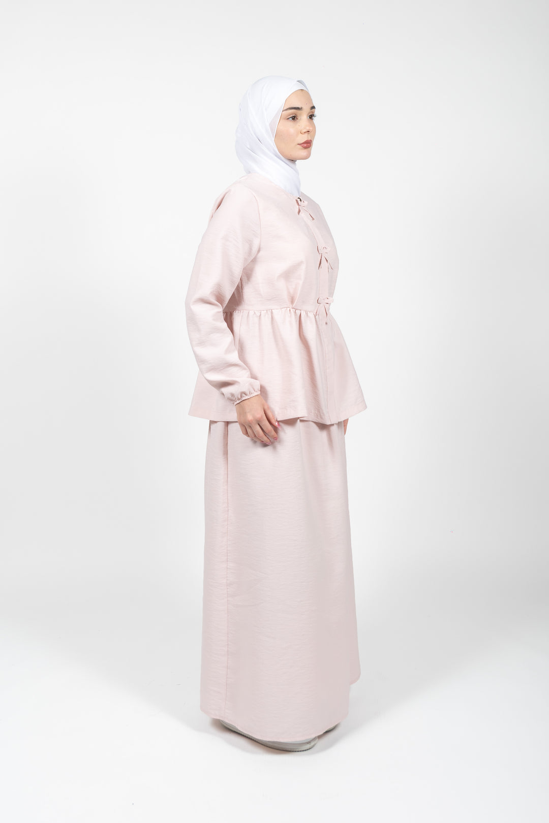 Talia Textured Bow Modest Skirt Set | Pink