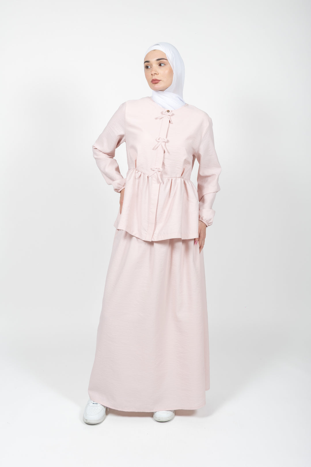 Talia Textured Bow Modest Skirt Set | Pink