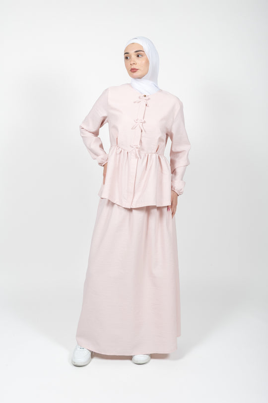 Talia Textured Bow Modest Skirt Set | Pink