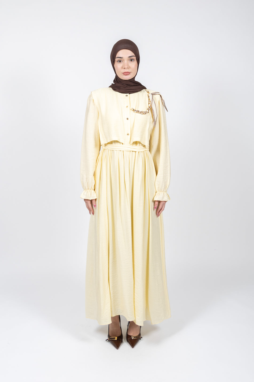 pastel yellow modest dress Modest A line Sweetheart Yellow Chiffon Slit Prom Dresses Birthday Out PreppyDress