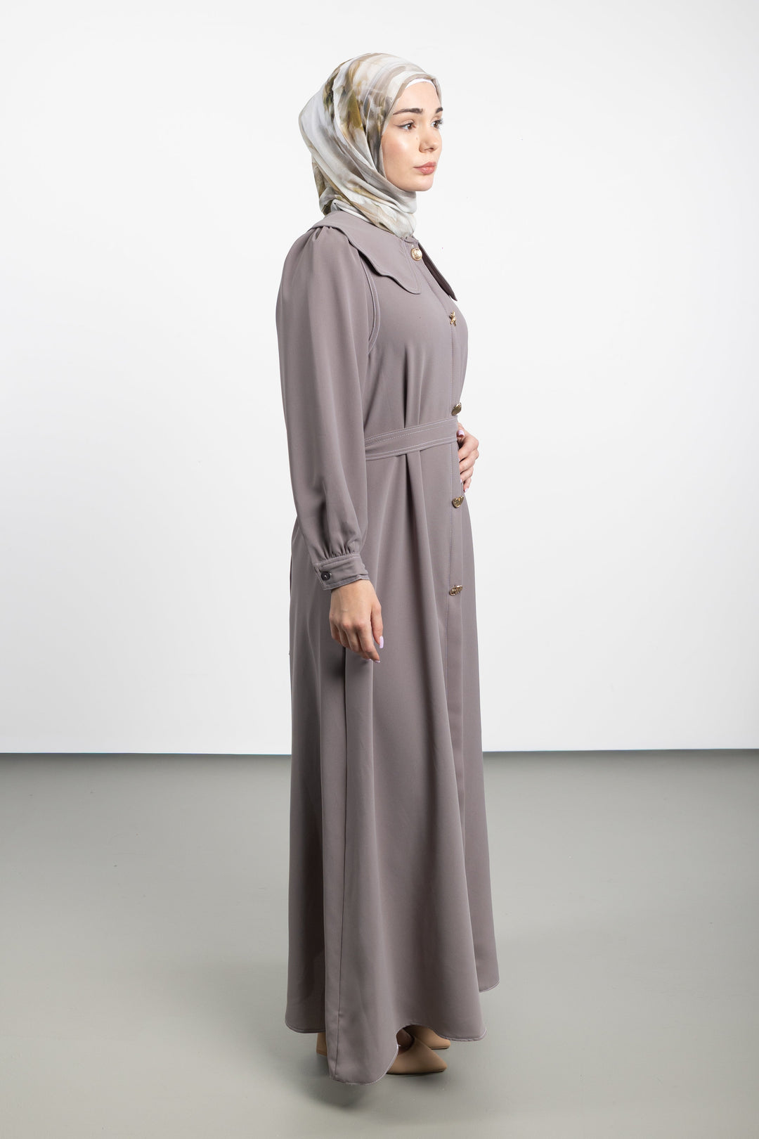 Twilight Veil belted Dress | Taupe