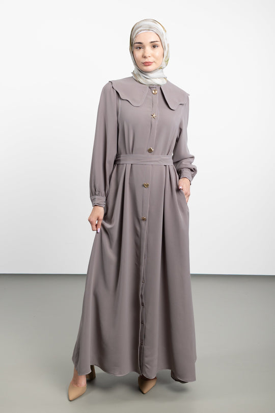 Twilight Veil belted Dress | Taupe