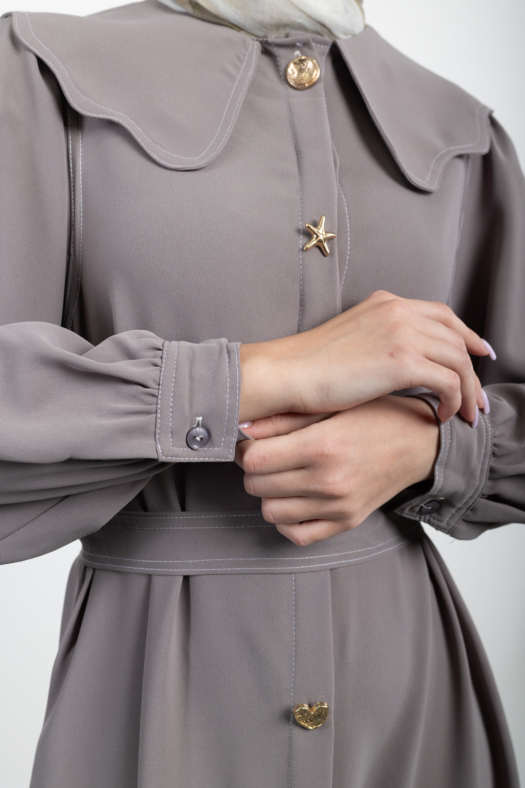 Twilight Veil belted Dress | Taupe
