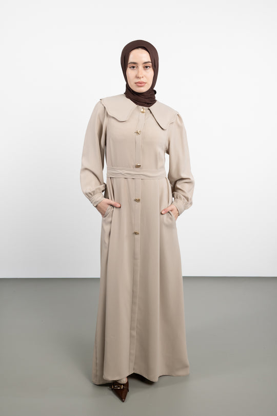 Twilight Veil belted Dress | Beige