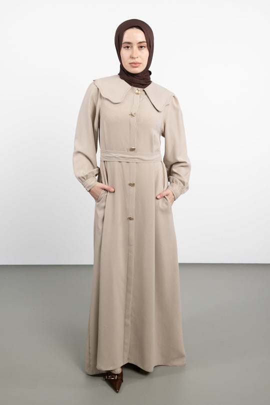 Twilight Veil belted Dress | Beige