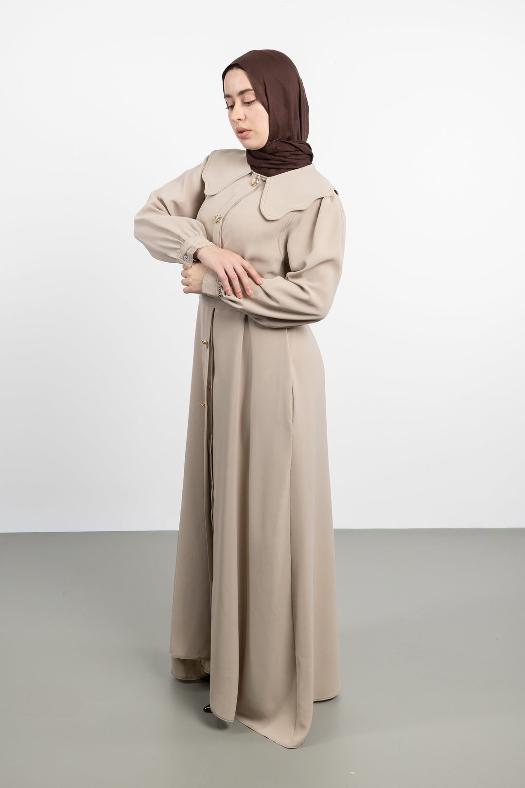 Twilight Veil belted Dress | Beige