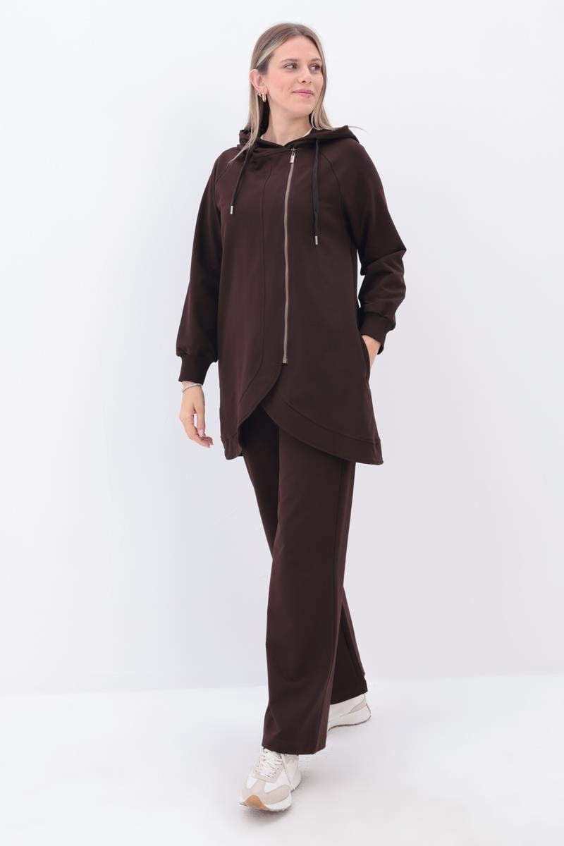 Hooded Wide-Leg Tracksuit Set | Coffee Brown