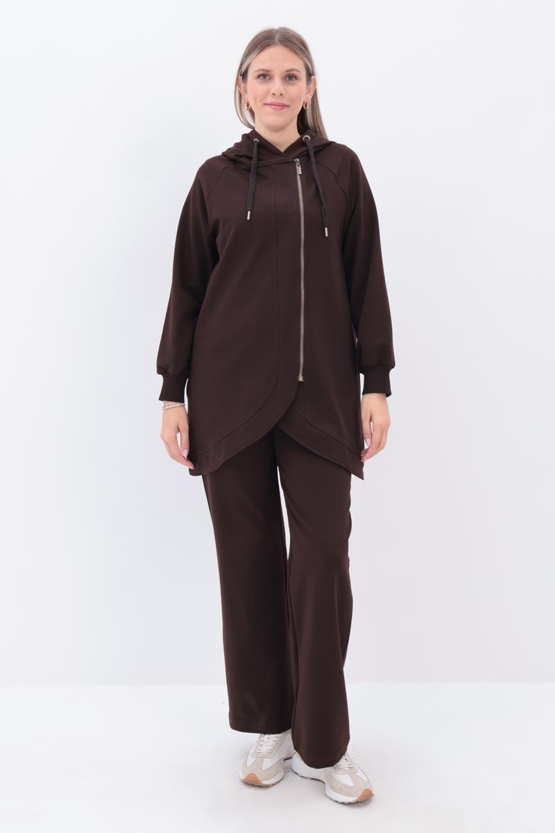 Hooded Wide-Leg Tracksuit Set | Coffee Brown