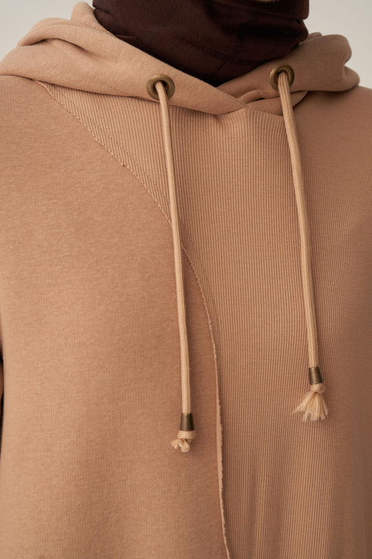 Sara Fleece Modest Hooded Chic Maxi Dress | Beige