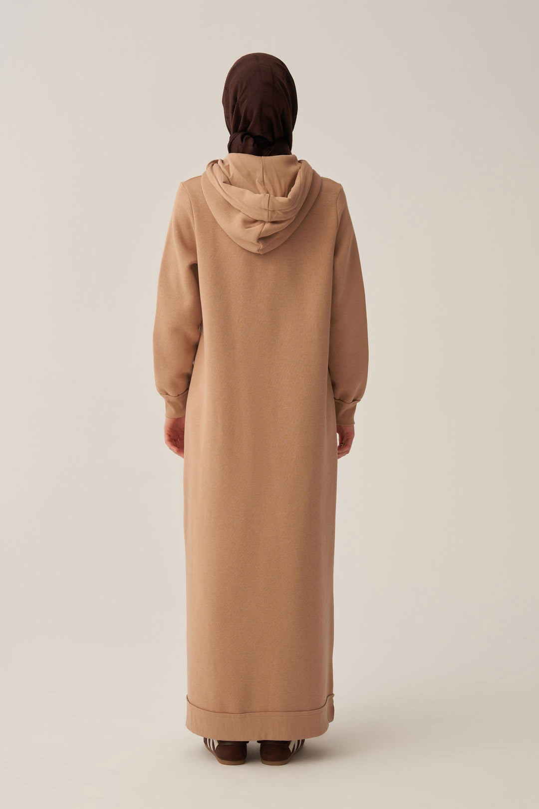 Sara Fleece Modest Hooded Chic Maxi Dress | Beige