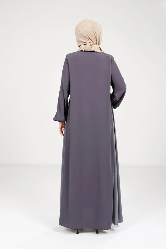 Elegant Two-Tone Zip-Detail Abaya | Grey