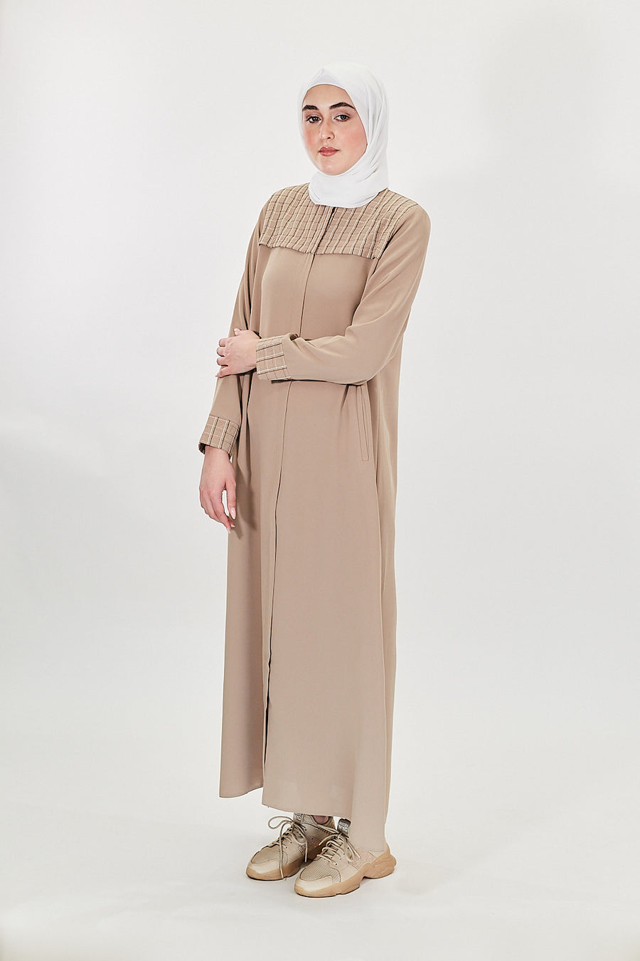 Taupe Textured Modest Turkish Jilbab