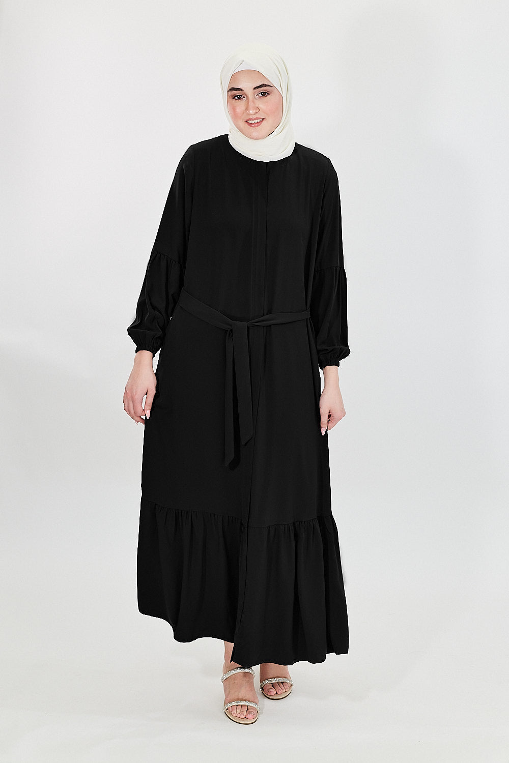 Contour Elegance Belted Modest Abaya Dress| Black