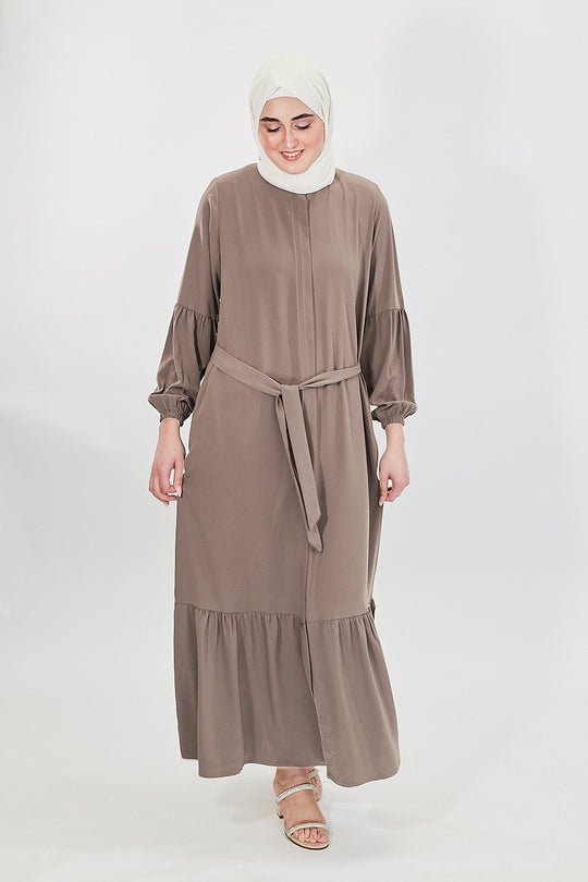 Contour Elegance Belted Modest Abaya Dress | Mink