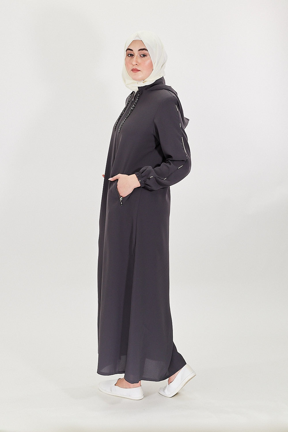 Elegance Cascade Modest Turkish Jilbab | Grey