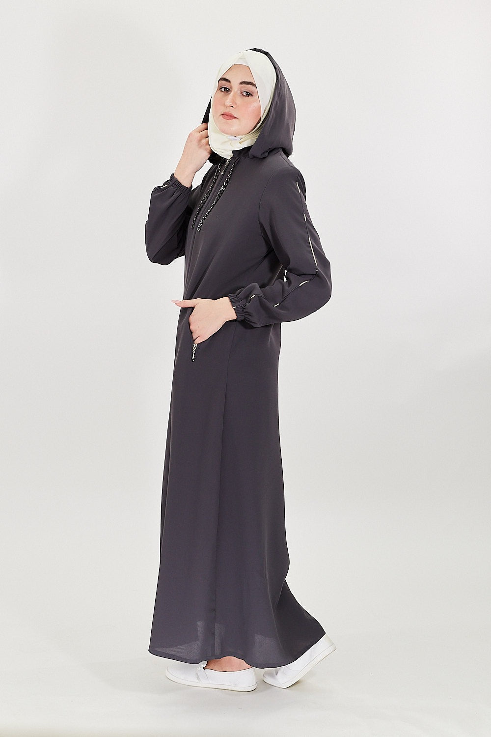 Elegance Cascade Modest Turkish Jilbab | Grey