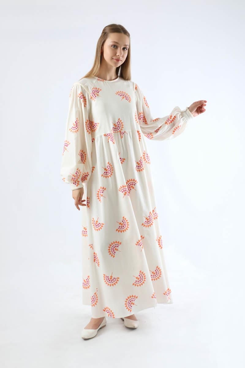 Shahed Modest Dress | Orange & White