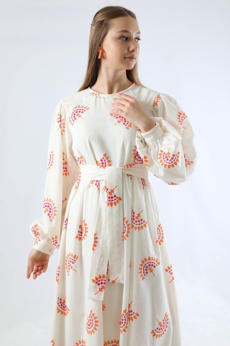 Shahed Modest Dress | Orange & White