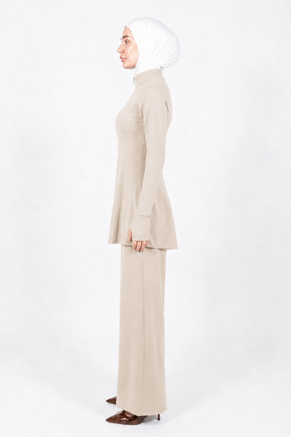 Latifa Flared Modest Zip Tracksuit Set | Cream