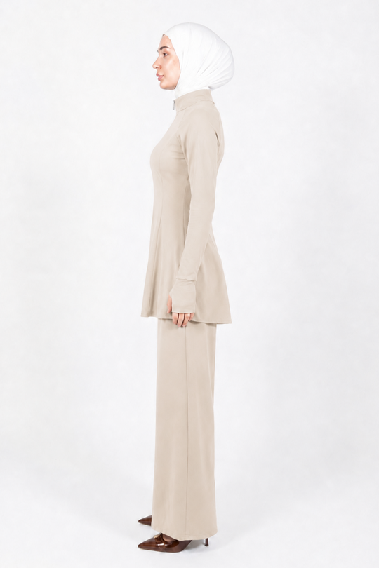 Latifa Flared Modest Zip Tracksuit Set | Cream