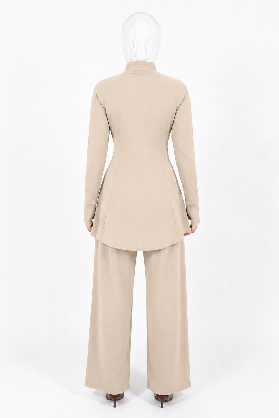 Latifa Flared Modest Zip Tracksuit Set | Cream