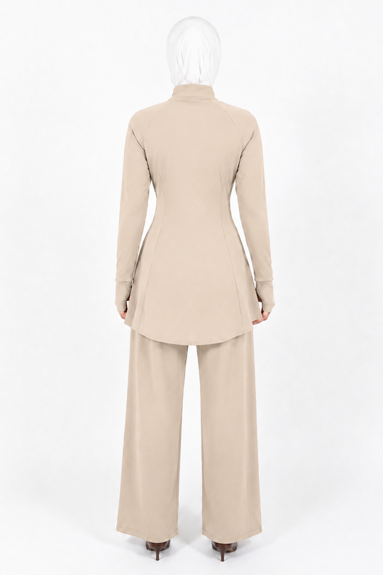Latifa Flared Modest Zip Tracksuit Set | Cream