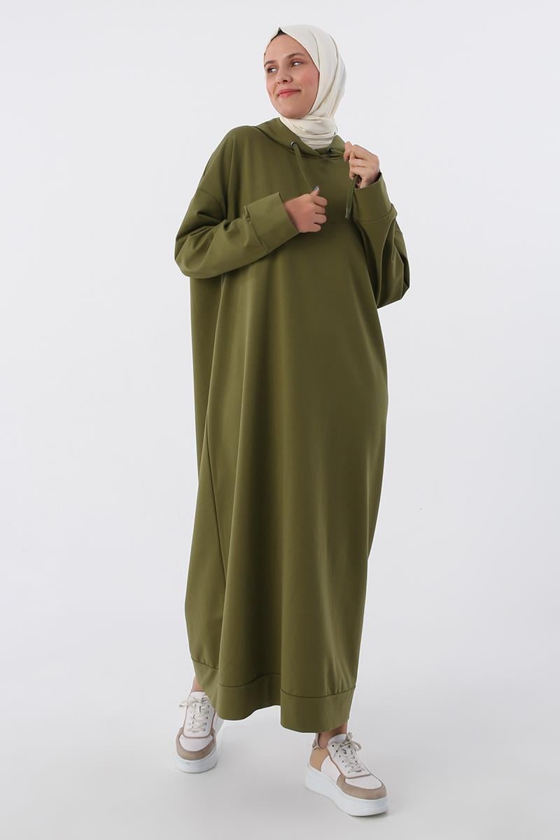 Sara Modest Hooded Chic Maxi Dress | Green