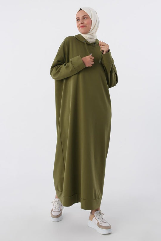 Sara Modest Hooded Chic Maxi Dress | Green