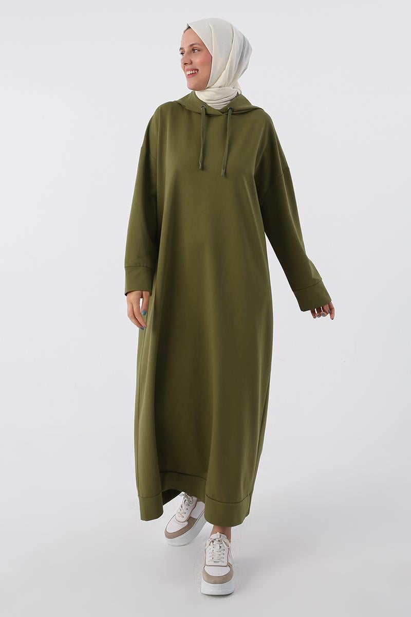 Sara Modest Hooded Chic Maxi Dress | Green