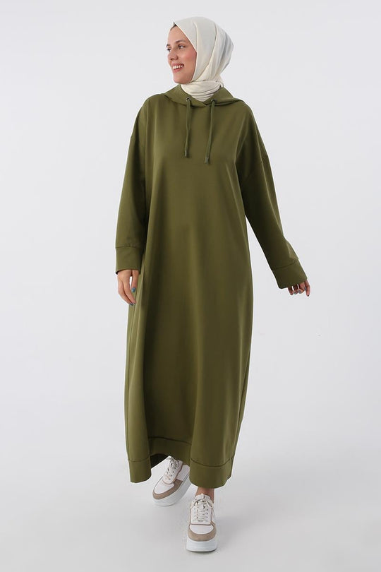 Sara Modest Hooded Chic Maxi Dress | Green