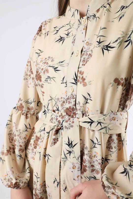 Dareen Floral Modest Dress | Beige