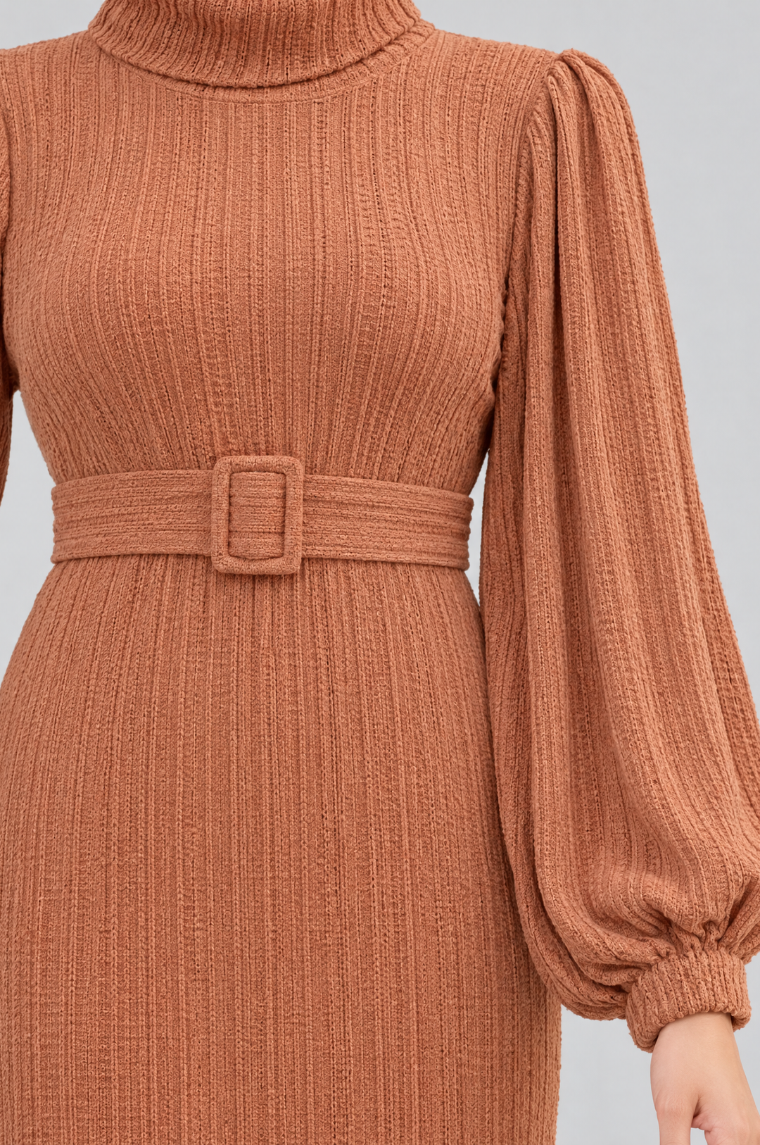 Longline Woolen Modest Maxi Dress in Cider