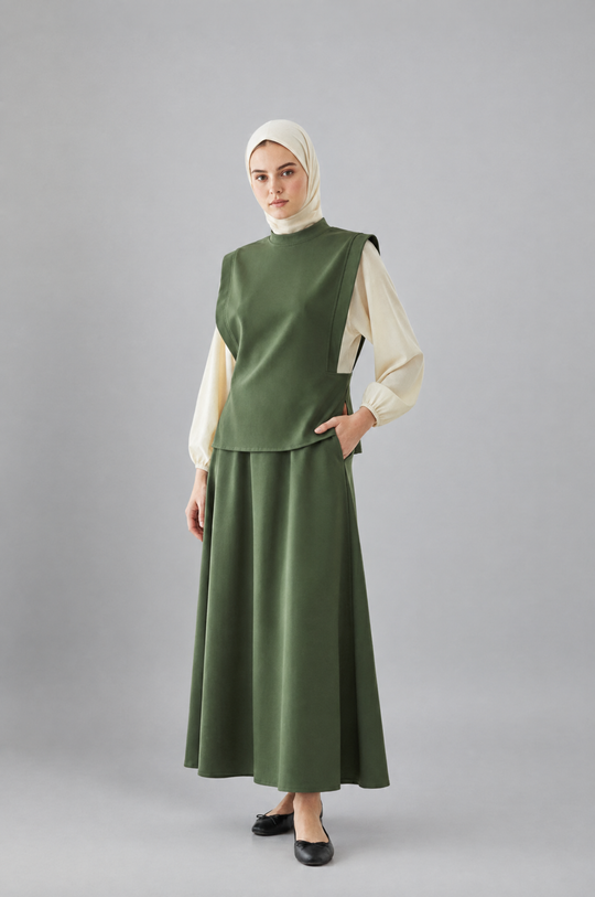 Harvest Harmony Modest Skirt Set in Green