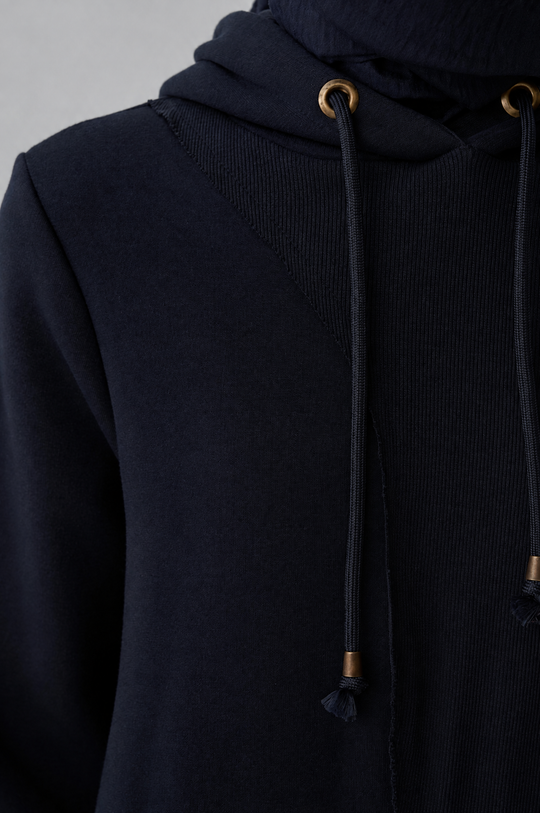 Sara Fleece Modest Hooded Chic Maxi Dress in Dark Blue