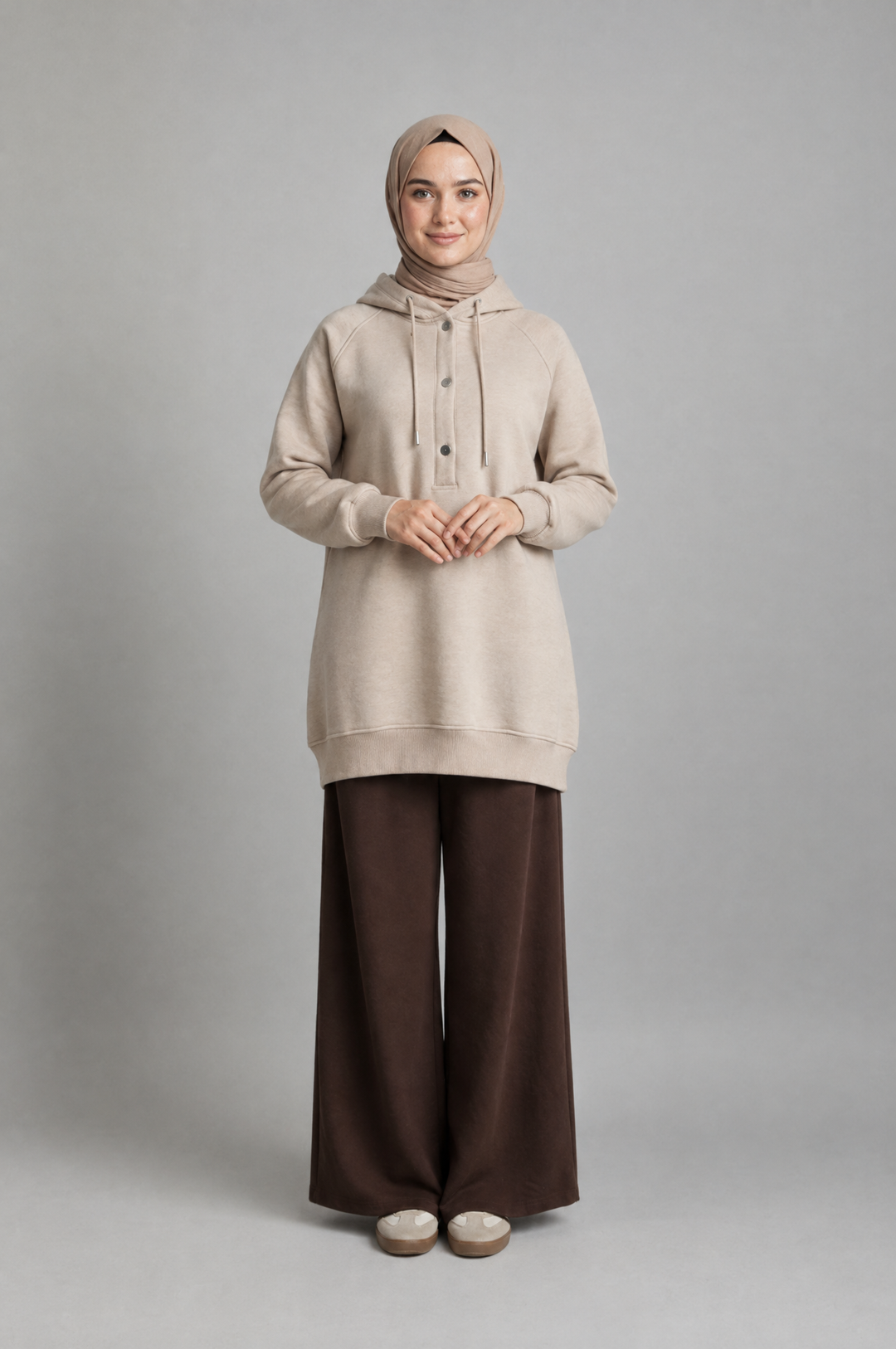 CozyCore Modest Hoodie in Beige