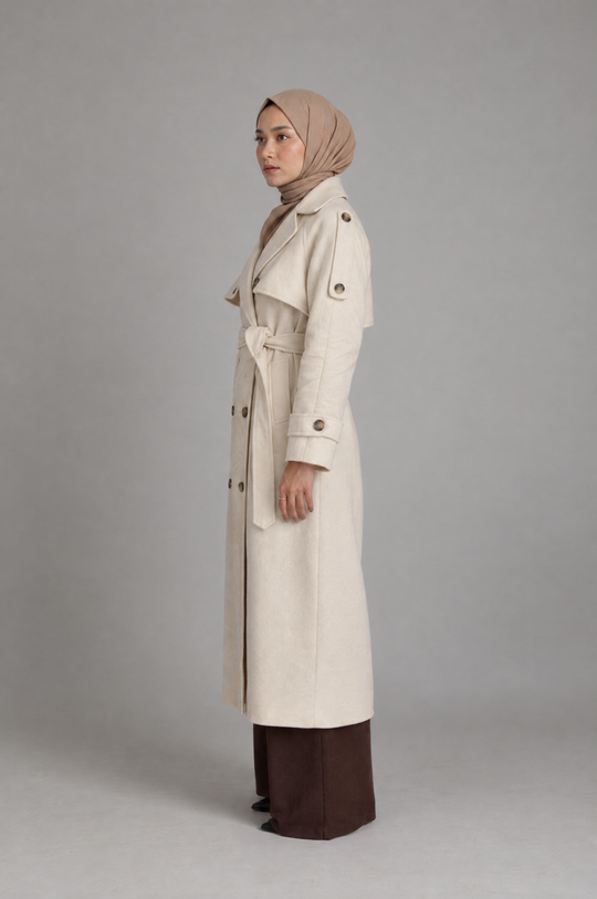 Midnight Grace Long Modest Trench Coat in Ivory