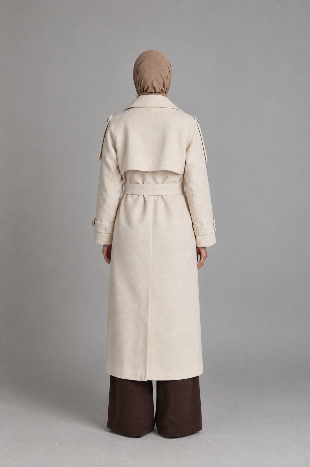 Midnight Grace Long Modest Trench Coat in Ivory