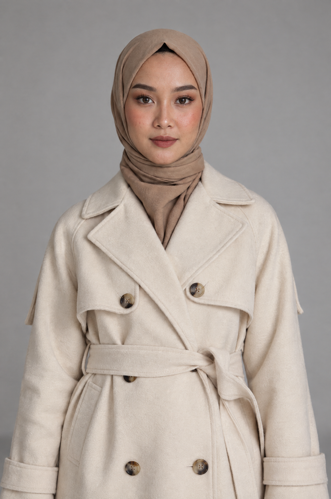 Midnight Grace Long Modest Trench Coat in Ivory