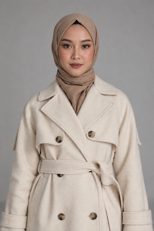 Midnight Grace Long Modest Trench Coat in Ivory