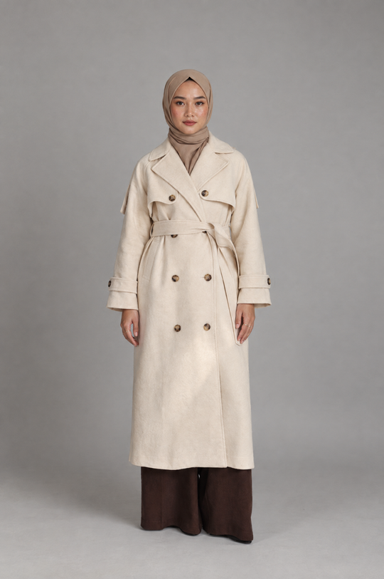 Midnight Grace Long Modest Trench Coat in Ivory