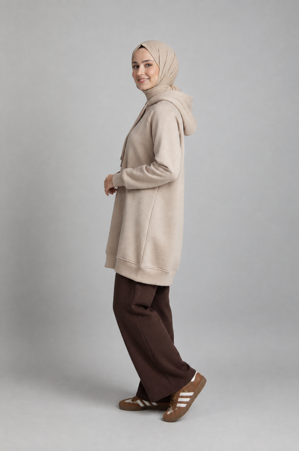 CozyCore Modest Hoodie in Beige