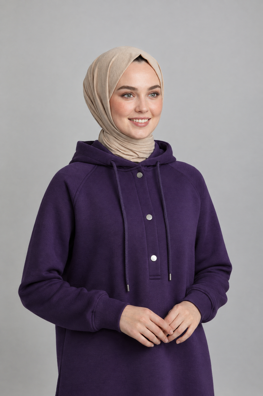 CozyCore Modest Hoodie in Purple