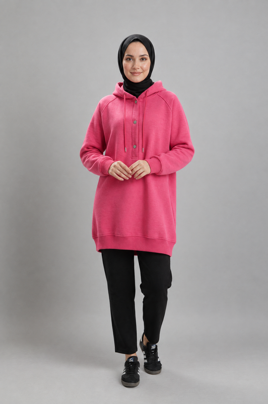 CozyCore Modest Hoodie in Neon Pink