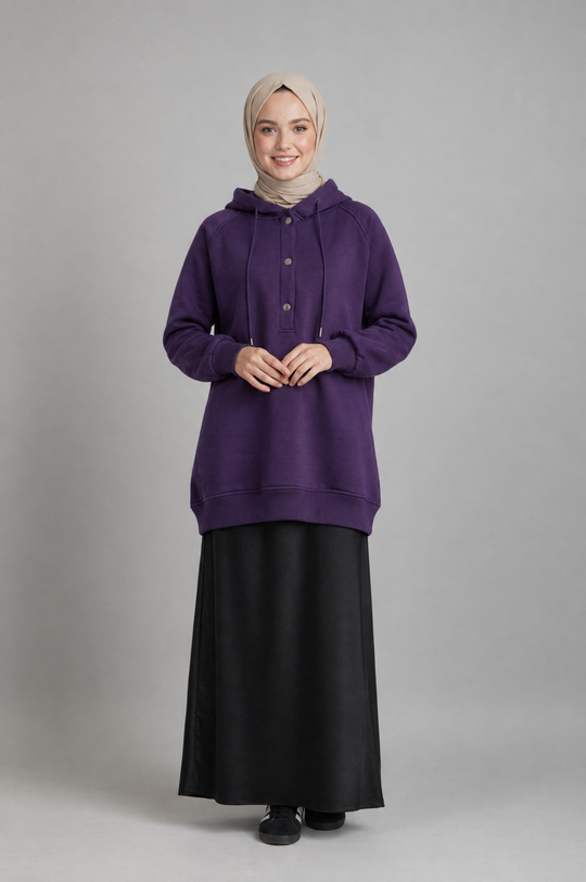 CozyCore Modest Hoodie in Purple