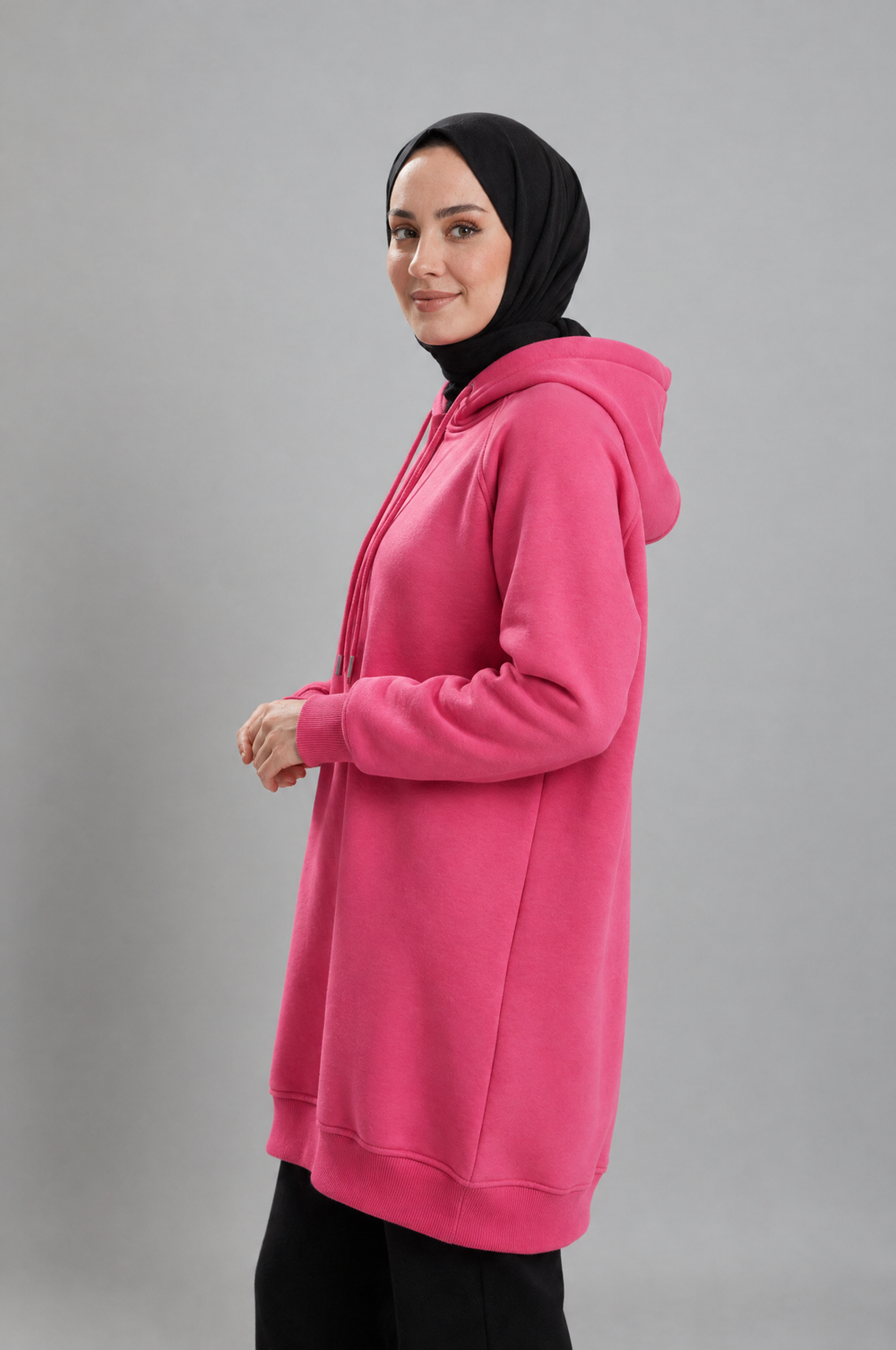 CozyCore Modest Hoodie in Neon Pink