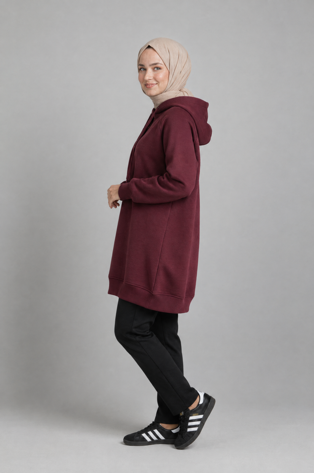 CozyCore Modest Hoodie in Maroon