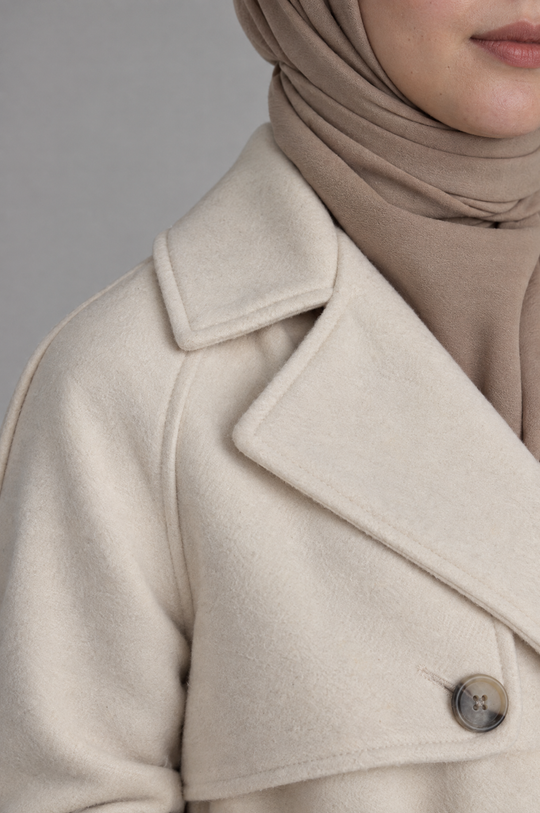 Midnight Grace Long Modest Trench Coat in Ivory