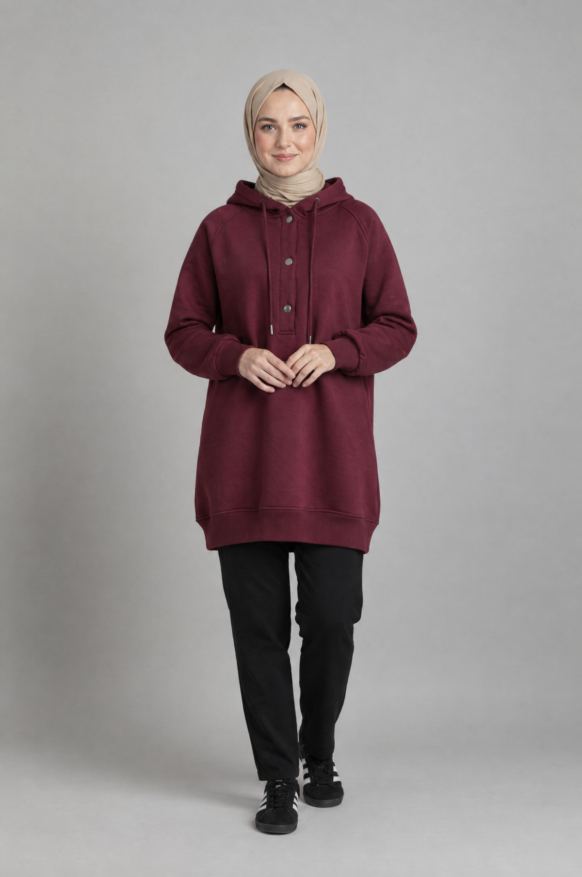CozyCore Modest Hoodie in Maroon